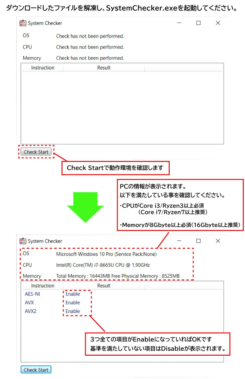 SystemChecker操作方法・画面表示